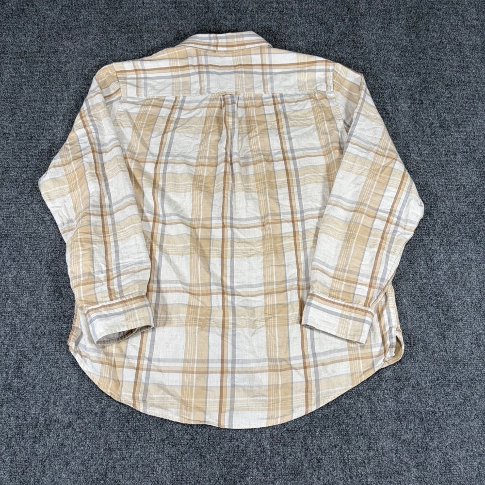 Free Assembly Mens Tan Plaid Long Sleeve Button Down Shirt Large Cotton - Picture 4 of 7